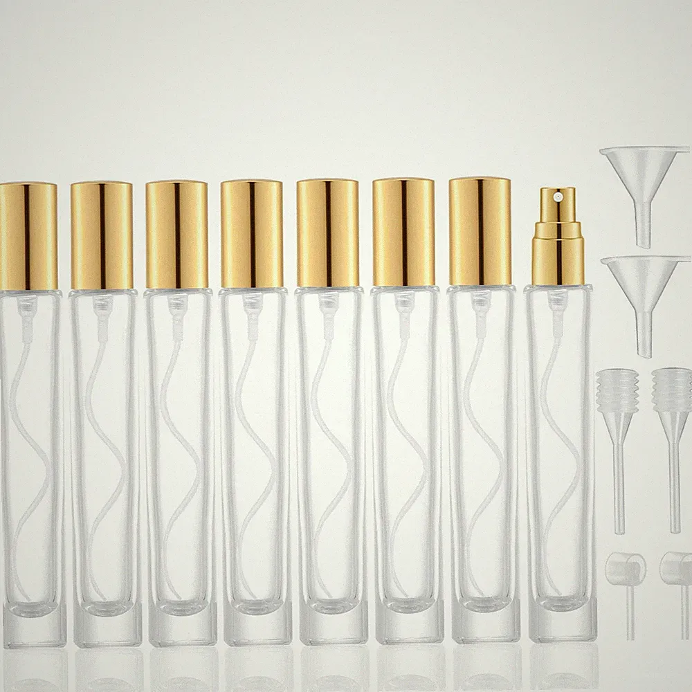 10ml Glass Travel Perfume Atomizer Refillable Spray Bottles 8Pack Gold