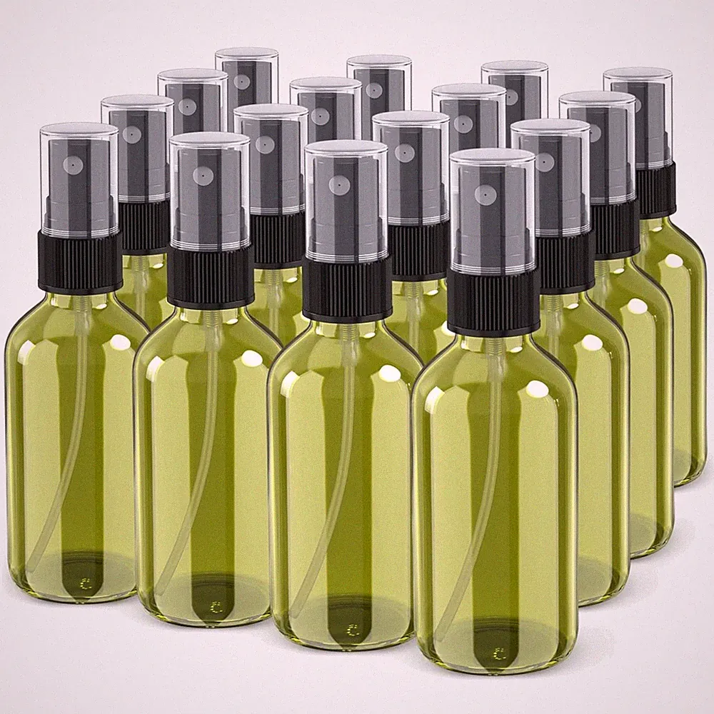 16 Pack 4 oz Glass Spray Bottles - Olive Green