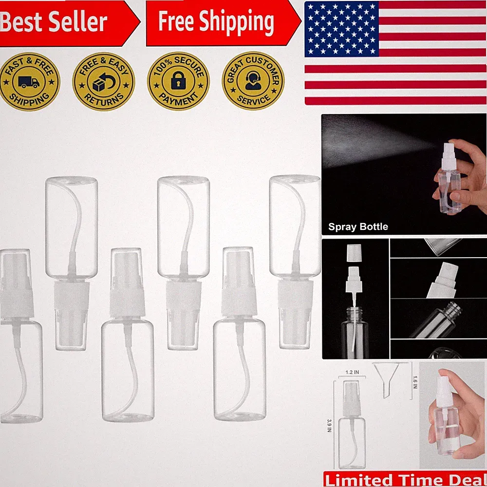 30ml Fine Mist Spray Bottle 6-Pack – BPA-Free Travel Essential with Funnels