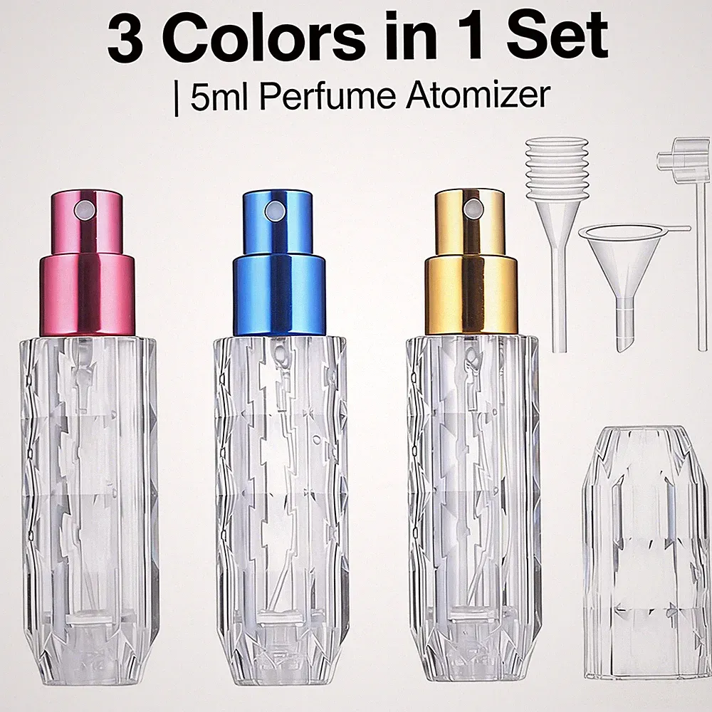 3pcs 5ml Crystal Refillable Perfume Bottle Min Portable Travel Size Mist Sprayer
