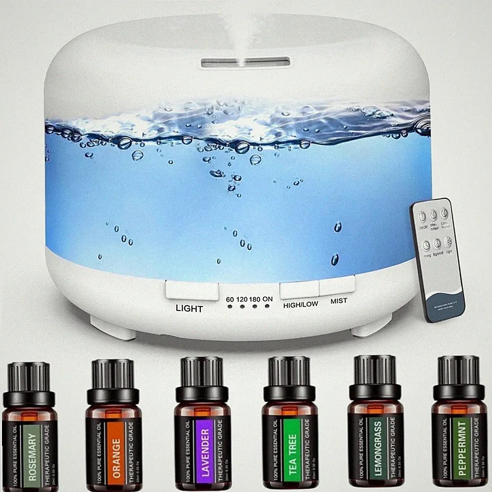 500Ml Essential Oil Diffuser with 6*10Ml Essential Oils Set, Flower Aromatherapy