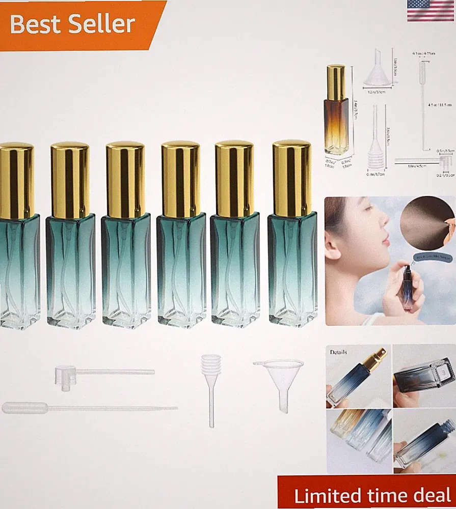 Elegant 10ml Refillable Glass Atomizer Set - 6 Gradient Green Travel Bottles