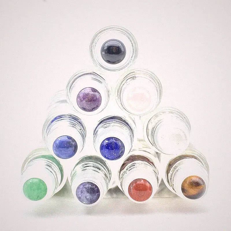 Gemstone Roller Ball-5pcs Beautiful Natural Thick Glass Perfume Roll On Bottles
