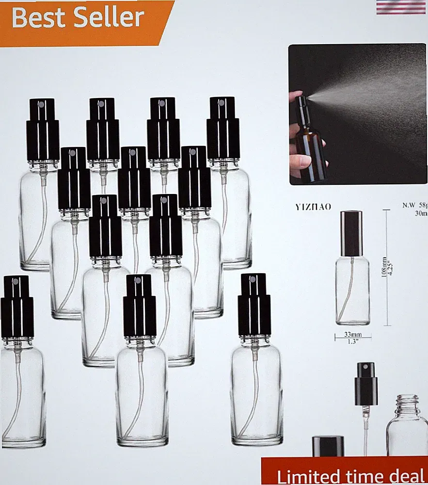 Luxury 1oz Glass Spray Bottles with Aluminum Caps - 12 Pack for Perfume & Oils