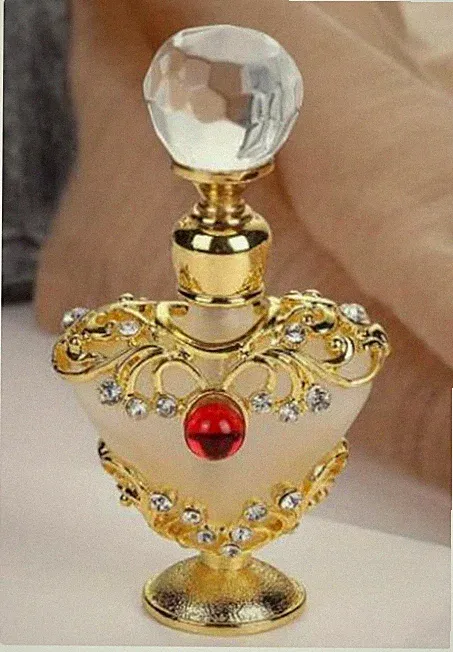 PERFUME BOTTLE-Crystal Rhinestone & Golden Metal Base, BPA-Free, Perfume Refilla