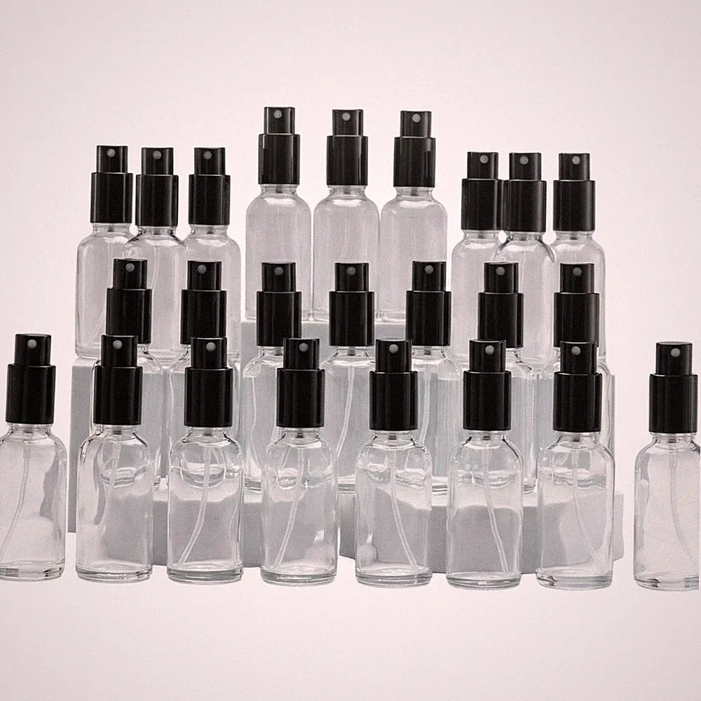 Portable 1oz Glass Spray Bottles - 24 Pcs with Mist Sprayer for Essential Oils