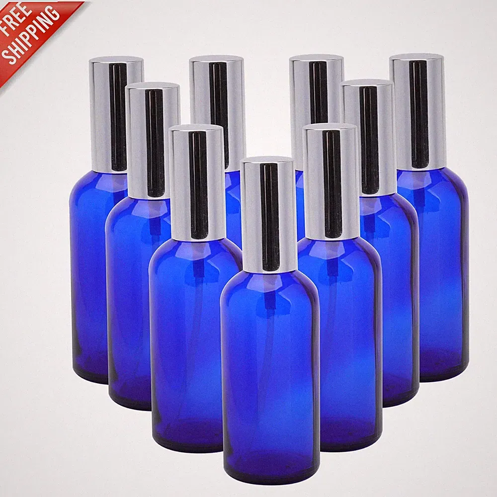 Stylish Blue Glass Atomizer Set - 9 x 100ml Refillable Fine Mist Bottles