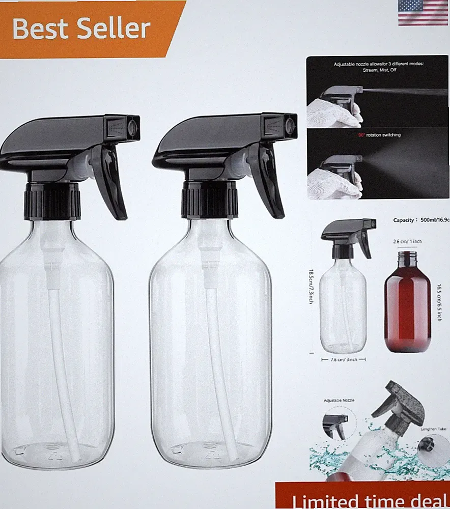 Teyssor Spray Bottles Water Spray Bottle 2 Packs- BPA Free -10 oz/300 ml Plastic