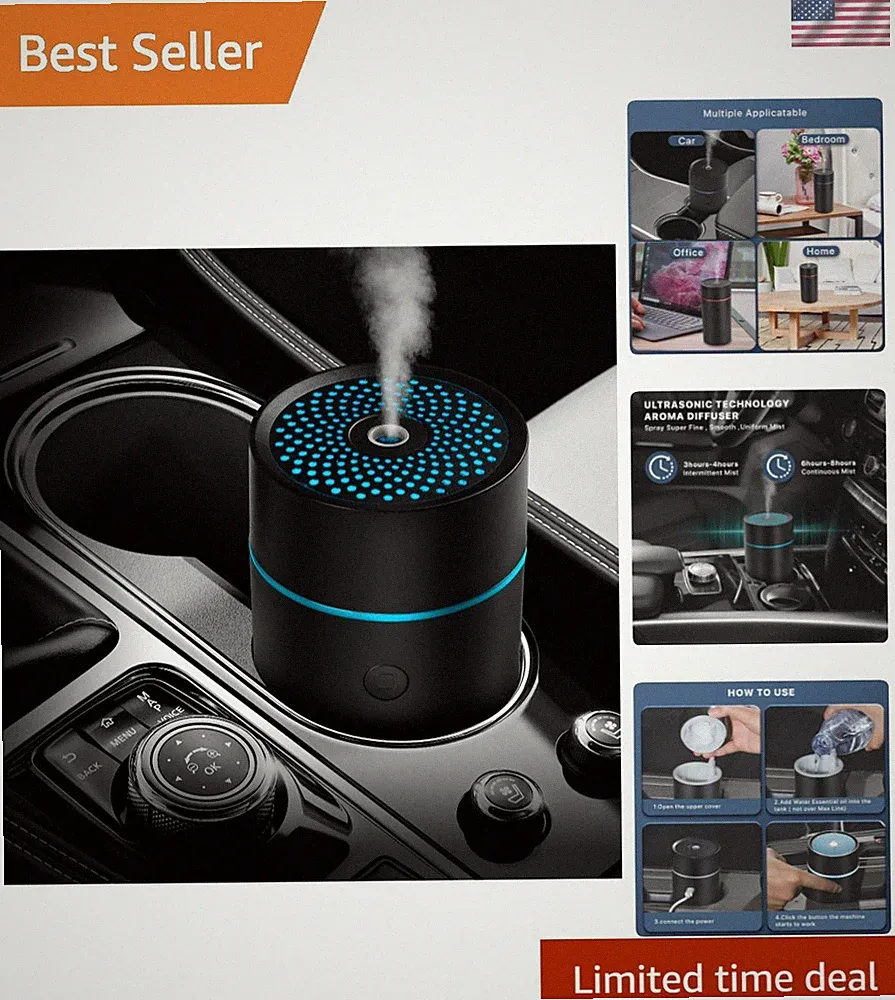 USB-Powered Mini Ultrasonic Car Diffuser - Enhance Your Drive with Fragrance